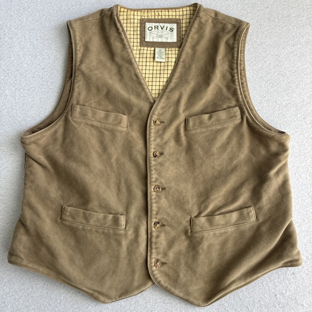Vintage Orvis Mens Hunting Fishing Utility Vest 100% Cotton XL Check Lined